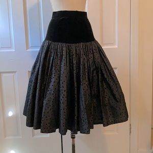 Vintage velvet and taffeta/ tulle flocked skirt